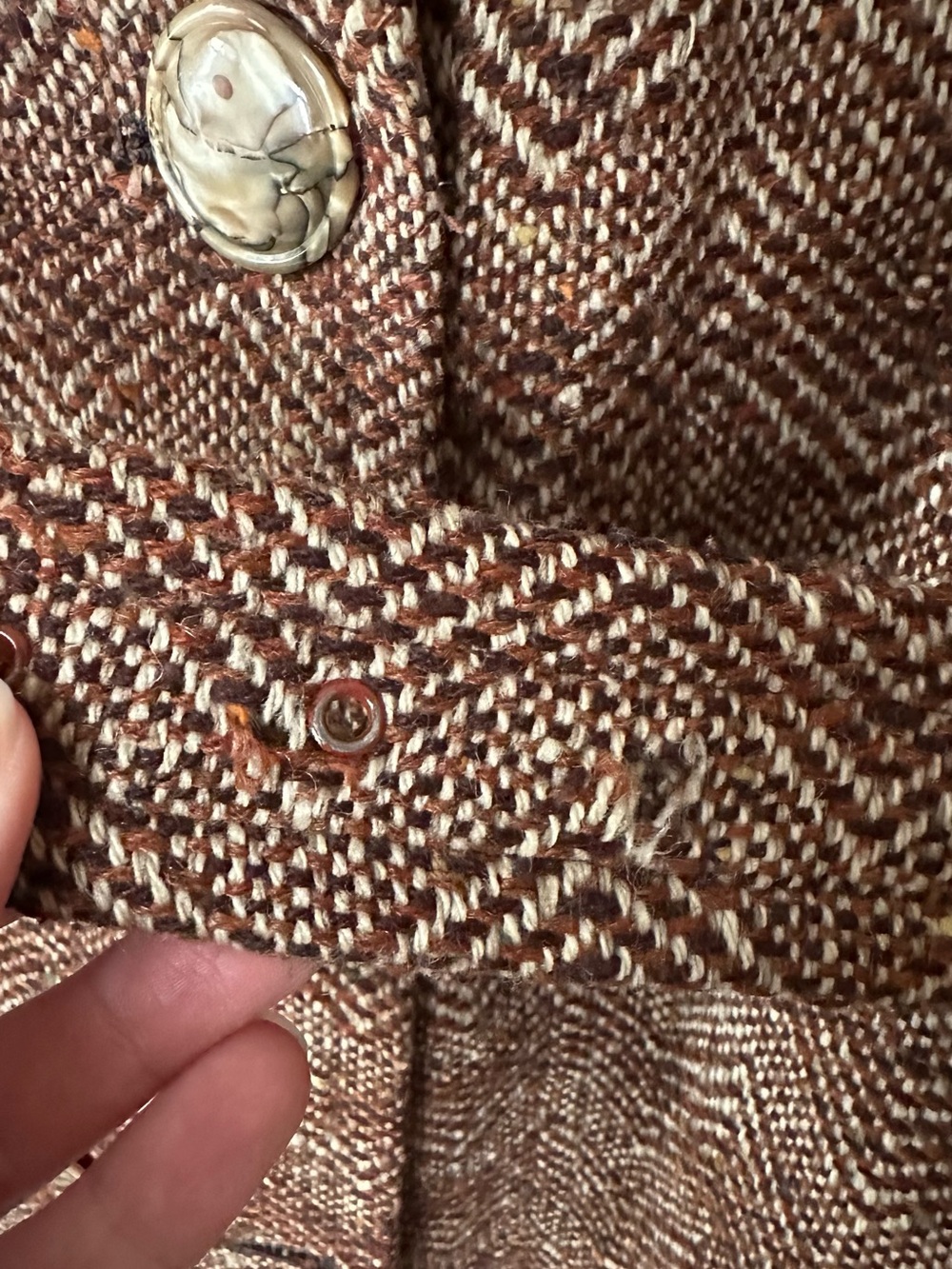 Vintage Custom Tailored Handmade Herringbone Tweed Double Breasted Coat - Picture 10 of 14